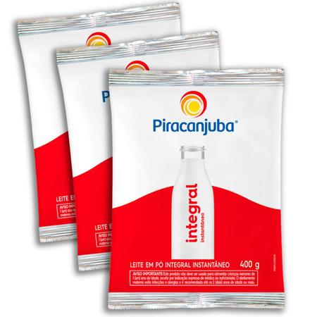 Imagem de Pack 3 unidades Leite em Pó Integral Instantâneo Piracanjuba 400g - Kit com 3x400g