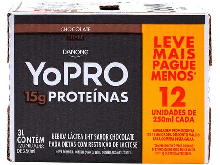 Imagem de Pack Bebida Láctea UHT com 15g de Proteínas YoPRO Chocolate 250ml 12 Unidades