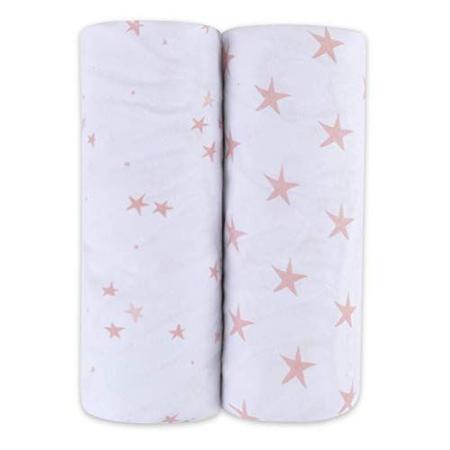 Imagem de Pack n Play Playard Sheet - Mini Folha de Presépio 100% Jersey Algodão 2 Pack para Baby Girl-Dusty Rose e Malva Pink Stars