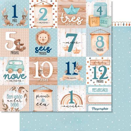 Página para Scrapbook Dupla Face Litoarte 30,5 x 30,5 cm - Modelo SD-1213 Boho Baby Boy Mêsversário Imagem de Página para Scrapbook Dupla Face Litoarte 30,5 x 30,5 cm - Modelo SD-1213 Boho Baby Boy Mêsversário