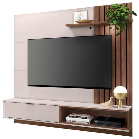 Painel Bancada Suspensa Para TV até 60 Pol. 160cm Ripado Palmas C05 Off White/Nogueira - Mpozenato Imagem de Painel Bancada Suspensa Para TV até 60 Pol. 160cm Ripado Palmas C05 Off White/Nogueira - Mpozenato