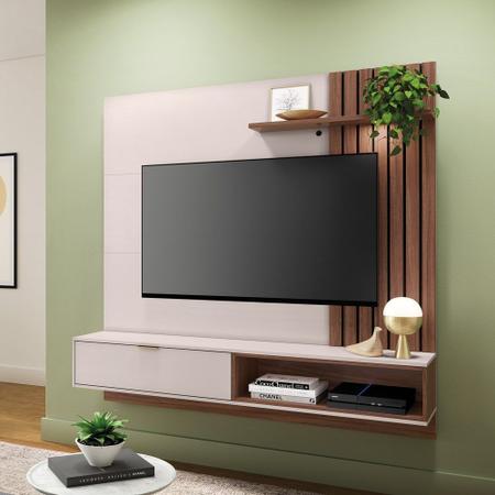 Painel Bancada Suspensa Para TV até 60 Pol. 160cm Ripado Palmas C05 Off White/Nogueira - Mpozenato Imagem de Painel Bancada Suspensa Para TV até 60 Pol. 160cm Ripado Palmas C05 Off White/Nogueira - Mpozenato