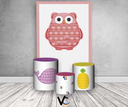 Painel De Festa 3d Vertical + Trio De Capa Cilindro - Brinquedo Bolha Push Pop It Coruja 05 - Via Cores Imagem de Painel De Festa 3d Vertical + Trio De Capa Cilindro - Brinquedo Bolha Push Pop It Coruja 05
