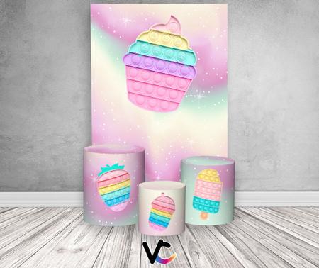 Painel De Festa 3d Vertical + Trio De Capa Cilindro - Brinquedo Push Pop It Candy 01 - Via Cores Imagem de Painel De Festa 3d Vertical + Trio De Capa Cilindro - Brinquedo Push Pop It Candy 01