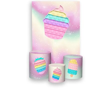 Painel De Festa 3d Vertical + Trio De Capa Cilindro - Brinquedo Push Pop It Candy 01 - Via Cores Imagem de Painel De Festa 3d Vertical + Trio De Capa Cilindro - Brinquedo Push Pop It Candy 01