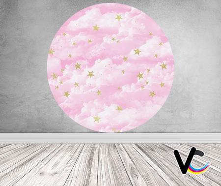 Painel De Festa Redondo 1,50x1,50 - Nuvens e Estrelas 002 - Via Cores Imagem de Painel De Festa Redondo 1,50x1,50 - Nuvens e Estrelas 002