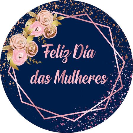 Imagem de Painel De Festa Redondo 1,5x1,5 - Dia Das Mulheres Efeito Glitter  Rosa Fundo Azul 013