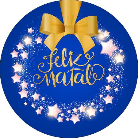 Imagem de Painel De Festa Redondo 1,5x1,5 - Feliz Natal Azul Efeito Glitter Dourado 038