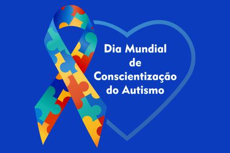 Imagem de Painel de Lona Dia Mundial de Conscientização do Autismo Laço e Frase Fundo Azul - 200x150cm