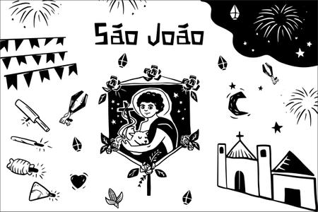 Painel de lona Festa Junina Cordel Sertão São João - 200x150cm - Fabrika de Festa Imagem de Painel de lona Festa Junina Cordel Sertão São João - 200x150cm