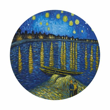 Imagem de Painel de Tecido Sublimado Redondo Noite Estrelada Sobre o Ródano Pintura Van Gogh C/ Elástico