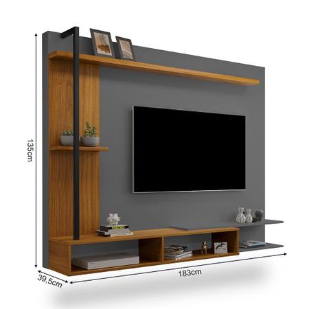 Imagem de Painel Home Industrial Onix para Tv até 65 Polegadas com Nicho e Aço - Carvalho New/cinza