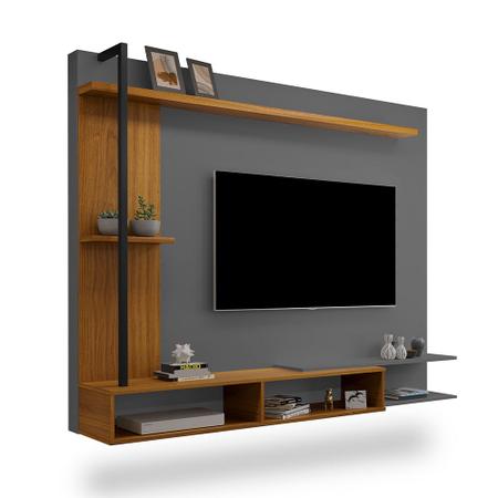 Imagem de Painel Home Industrial Onix para Tv até 65 Polegadas com Nicho e Aço - Carvalho New/cinza