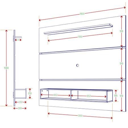 Imagem de Painel Home Zanzini Norton para TV de 60 polegadas 2 portas 1.80 metros Jacarandá