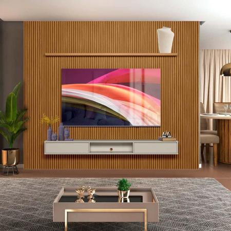 Painel Para Televisão Ripado 75 Polegadas 3.0 Com Nicho E Prateleira Nature Off White Shop Jm - LINEA BRASIL Imagem de Painel Para Televisão Ripado 75 Polegadas 3.0 Com Nicho E Prateleira Nature Off White Shop Jm