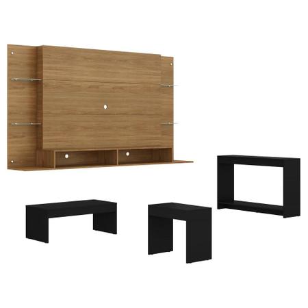 Imagem de Painel para TV 60" com aparador, mesa de centro e mesa lateral Nairóbi Multimóveis Duna/Preto