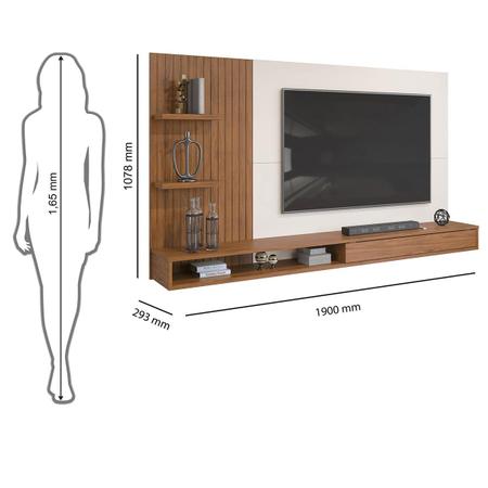 Imagem de Painel para TV até 60 Polegadas Ripado com Nichos Dj Móveis Bento Freijó/Off White