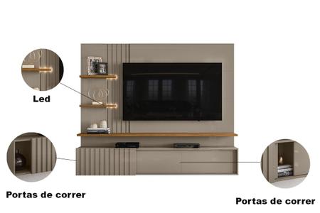 Imagem de Painel Para Tv Até 65 Polegadas 3 Portas Led Bancada Suspensa Atena Fendi Naturale - Madetec