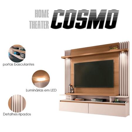 Imagem de Painel para TV Home Suspenso Cosmo e Mesa de Centro Luna com Espelho Freijó Off White  HB Móveis