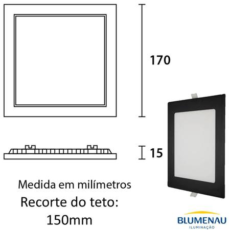 Imagem de Painel Plafon Quadrado Embutir 12w Preto Branco Frio 6500k