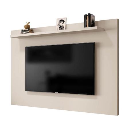 Imagem de painel rack de tv 50 polegadas 5 prateleiras 1 porta com rodas largura 136 cm cor marrom e off white