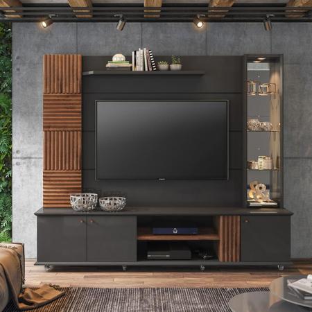 Imagem de Painel Rack Home Estante Para TV até 60 Polegadas Com Led 100% MDF Preto Chumbo Savana 216cm Moderno