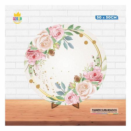 Imagem de Painel Redondo 3D Floral Tecido 50Cm X 50Cm Com Suporte Mdf