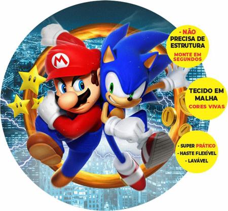 Imagem de Painel Redondo 3D Sonic Vs Mario Abre Fácil Tecido 1,50M X