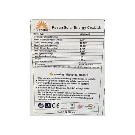 Imagem de Painel Solar Fotovoltaico Resun 60W