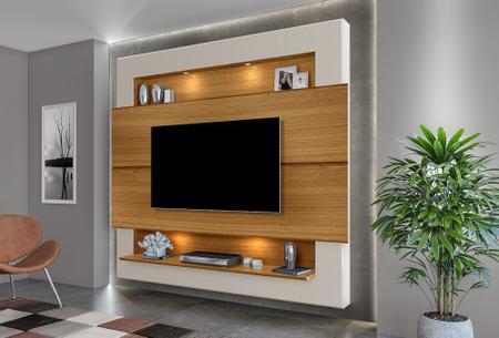 Imagem de painel suspenso de TV para casa grande cor carvalho / off white