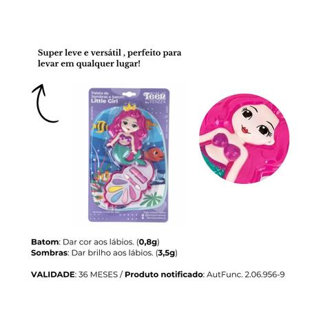 Imagem de Paleta de Sombras E Batom Sereia Little Girl Make-Up Teen Maquiagem P/ Adolescente - Fenzza