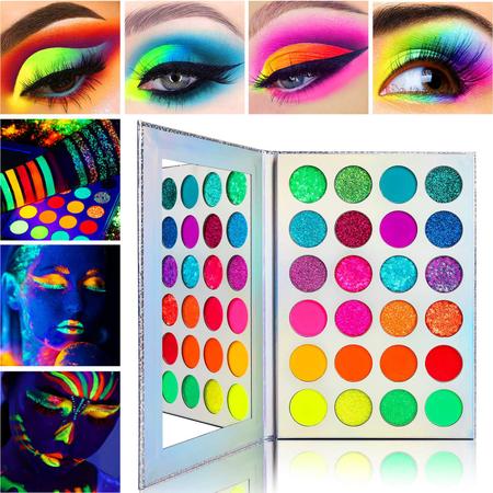 Imagem de Paleta de sombras neon de DE'LANCI, Brilho na maquiagem sombra escura, neon pigment blacklight uv makeup pallet, matte e glitter eye sombras para o Halloween