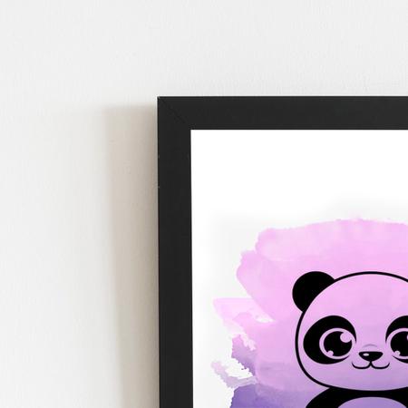 Imagem de Panda Desenho Animais Roxo Quadro Moldura Preta 60x40cm