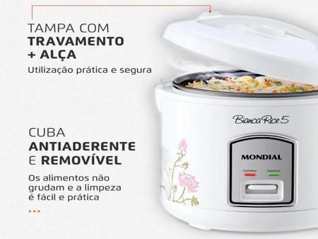 Imagem de Panela de Arroz Elétrica 5 Xícaras Mondial Bianca Rise 5 400W  127V  Branco - NPE-05-5X