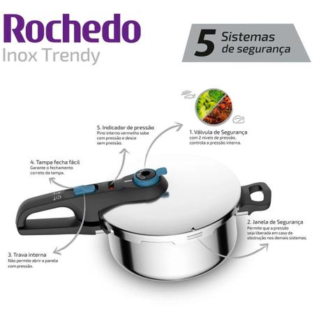 Imagem de Panela De Pressão 22cm Aço Inox Secure Trendy com Indução e Fechamento Externo Rochedo - 4 Litros