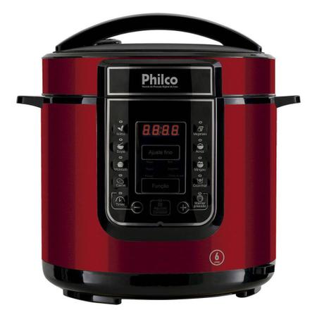 Imagem de Panela de Pressão Elétrica Inox Philco 6 Litros - Painel Digital com Timer e 14 Funções - 1000W - Vermelho - PPPV01