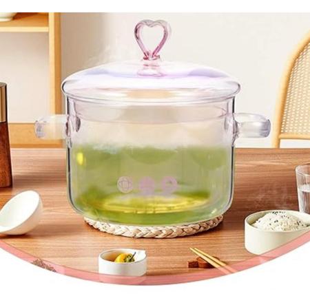 Panela de Vidro Antiaderente Rosa Com Tampa e Alça - D&D Commerce Imagem de Panela de Vidro Antiaderente Rosa Com Tampa e Alça