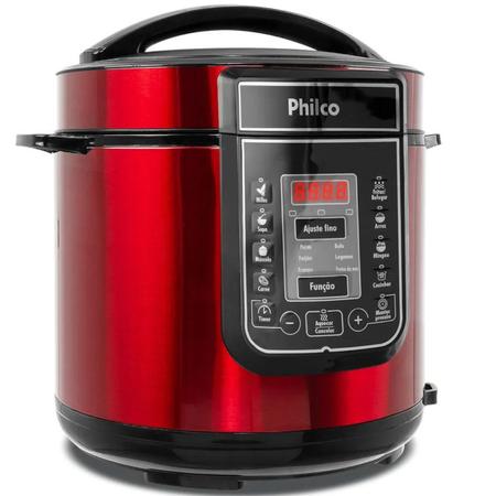 Imagem de Panela Elétrica de Pressão Digital Philco 6L Inox Vermelha PPP01 Grande Faz Tudo feijão arroz, carne, sopa, legumes