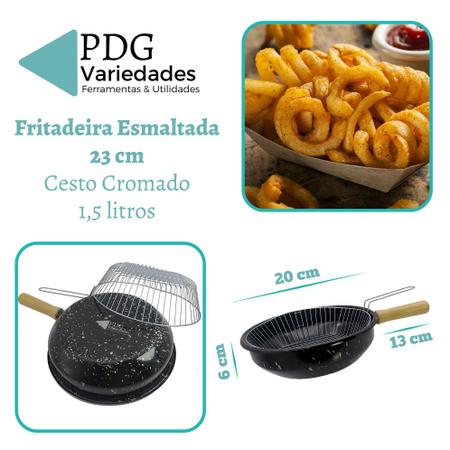 Imagem de Panela Fritadeira Frigideira esmaltada 23cm c/ cesto cromado