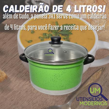 Imagem de Panela Multiuso 3 em 1 Verde Alumínio com Tampa de Vidro