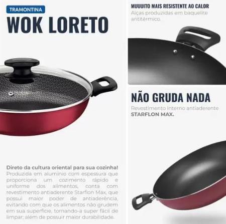 Imagem de Panela Wok 3,3l 28cm Loreto Vermelho Antiaderente - Tramontina