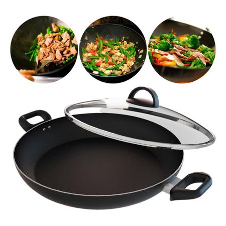 Imagem de Panela Wok Antiaderente com Tampa Peixes Paella Yakissoba 3,4l