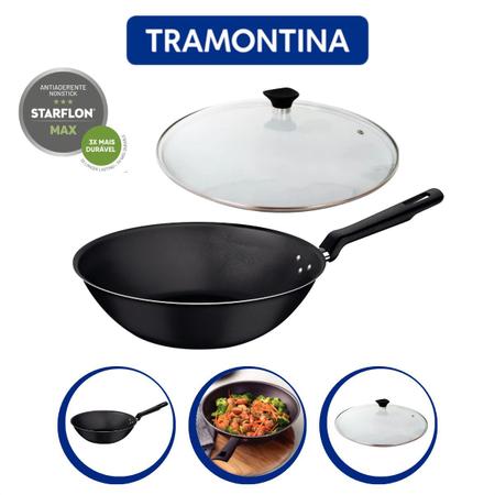 Imagem de Panela wok tramontina grafite de 3600ml com tampa de vidro