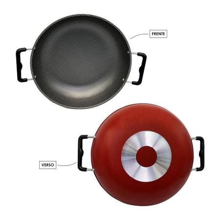 Imagem de Panela Wok Vermelha 30cm - Antiaderente e Baquelite