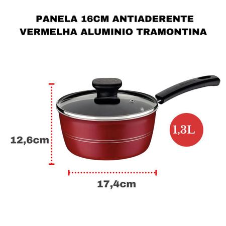 Imagem de Panelas Antiaderente Tramontina Pequena Avulsa 16cm c/ 20cm Sicília Vermelha