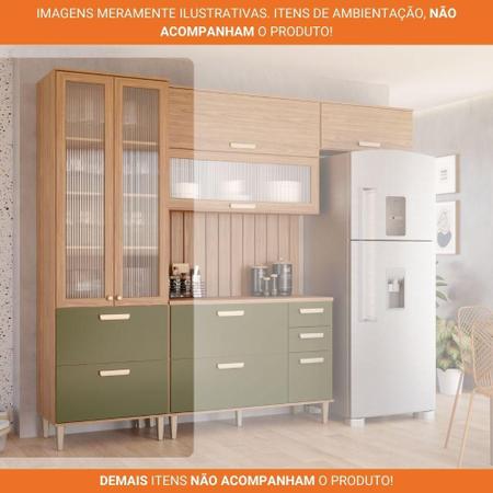 Imagem de Paneleiro Cristaleira 100%Mdf 70Cm 3 Portas 2 Em Vidro E 1 Gaveta Bella Mgm Móveis Freijó/Verde