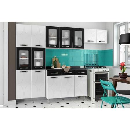 Imagem de Paneleiro de Cozinha Modulado  Rubi 6 Portas (2 de Vidro) Branco/Preto - Telasul