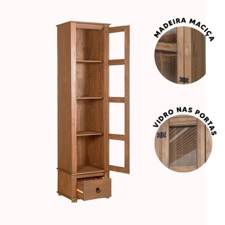 Imagem de Paneleiro Simples 1 Porta Em Vidro 1 Gaveta Madeira Maciça Mel Shop JM