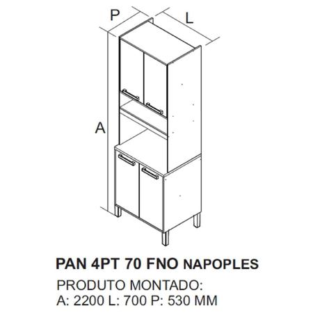 Imagem de Paneleiro Torre Quente 4 Portas 1 Nicho para Forno Nápoles