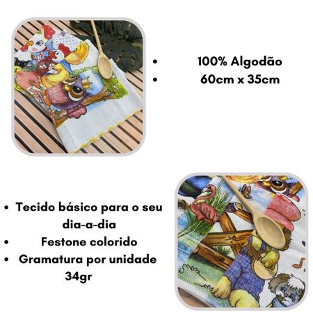 Imagem de Pano De Prato Estampado Bainha Kit Com 30 Peças 100% Algodão